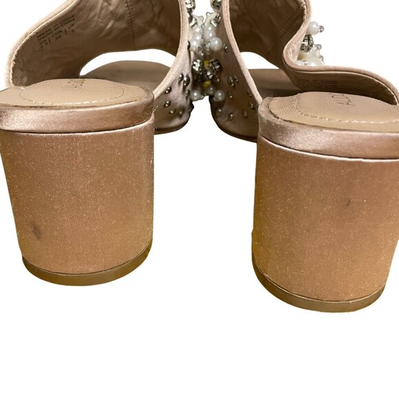 Aldo Pearl Gem Studded Diamond Fabric Heels Sz 7.5 Open Toe Event Party - Picture 7 of 10